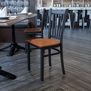 Emma and Oliver Black Vertical Back Metal Restaurant Chair - Walnut Wood Seat