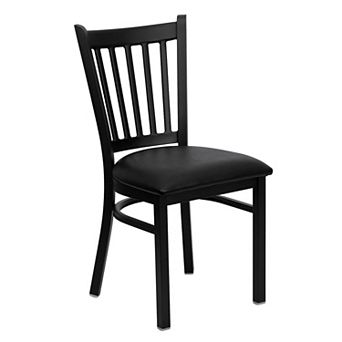 Emma and Oliver Black Vertical Back Metal Restaurant Chair - Walnut Wood Seat