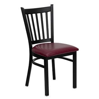 Emma and Oliver Black Vertical Back Metal Restaurant Chair - Walnut Wood Seat