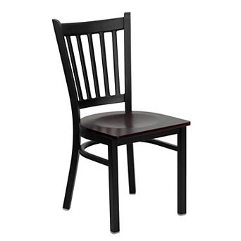 Emma and Oliver Black Vertical Back Metal Restaurant Chair - Walnut Wood Seat