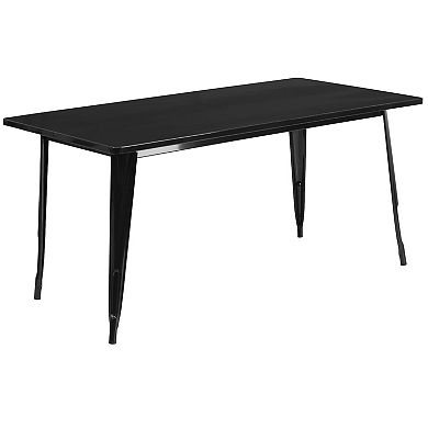 Emma and Oliver Commercial Grade Rectangular Red Metal Indoor-Outdoor Table Set-4 Stack Chairs