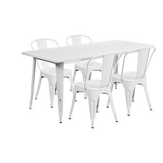 Emma and Oliver Commercial Grade Rectangular Green Metal Indoor-Outdoor Table Set-4 Stack Chairs