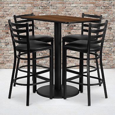Emma and Oliver 24" x 42" Black Table Set-4 Ladder Back Stools,Black Seat