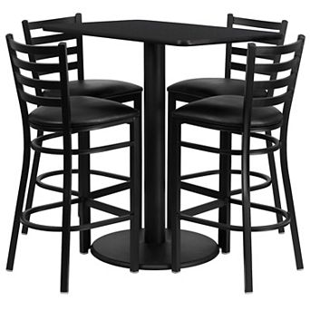 Emma and Oliver 24" x 42" Black Table Set-4 Ladder Back Stools,Black Seat