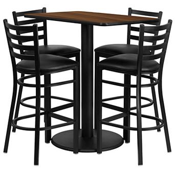 Emma and Oliver 24" x 42" Black Table Set-4 Ladder Back Stools,Black Seat