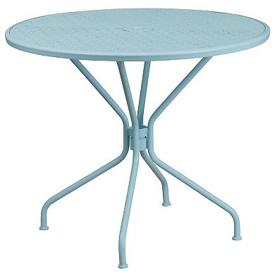 Emma and Oliver Commercial Grade 35.25" Round Coral Patio Table Set-2 Square Back Chairs