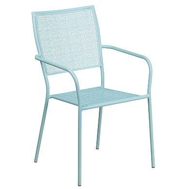 Emma and Oliver Commercial Grade 35.25" Round Coral Patio Table Set-2 Square Back Chairs
