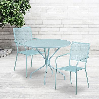 Emma and Oliver Commercial Grade 35.25" Round Coral Patio Table Set-2 Square Back Chairs