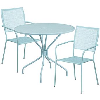 Emma and Oliver Commercial Grade 35.25" Round Gold Patio Table Set-2 Square Back Chairs
