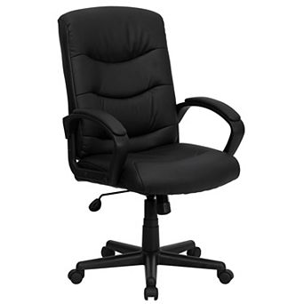 Emma and Oliver Mid-Back Black LeatherSoft Three Line Horizontal Stitch Swivel Office Chair