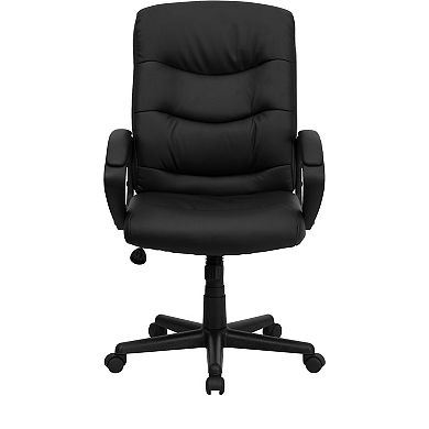 Emma and Oliver Mid-Back Black LeatherSoft Three Line Horizontal Stitch Swivel Office Chair