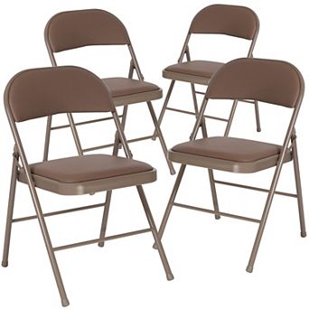 Emma and Oliver 4 Pack Double Braced Beige Vinyl Folding Chair