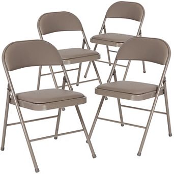 Emma and Oliver 4 Pack Double Braced Beige Vinyl Folding Chair