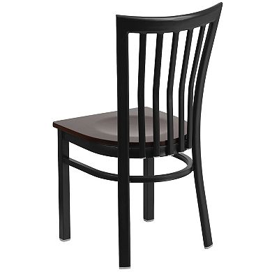 Emma and Oliver Black School House Back Metal Restaurant Chair - Walnut Wood Seat