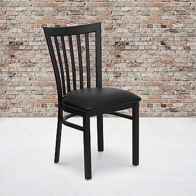 Emma and Oliver Black School House Back Metal Restaurant Chair - Walnut Wood Seat