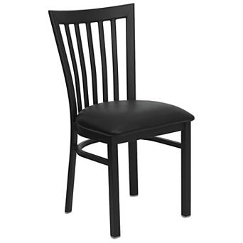Emma and Oliver Black School House Back Metal Restaurant Chair - Walnut Wood Seat