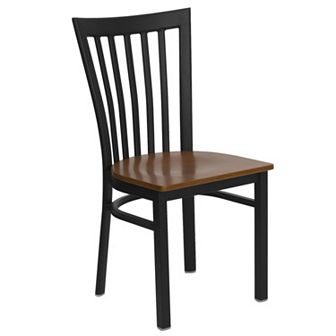 Emma and Oliver Black School House Back Metal Restaurant Chair - Walnut Wood Seat