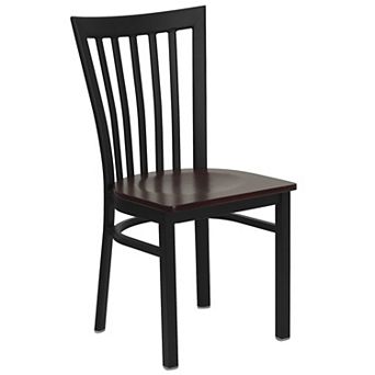 Emma and Oliver Black School House Back Metal Restaurant Chair - Walnut Wood Seat
