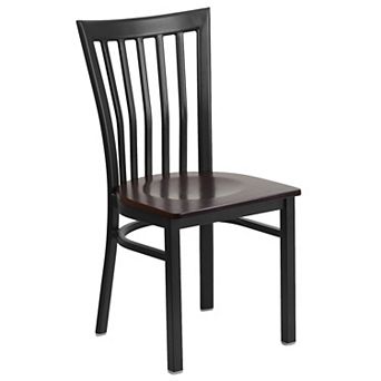 Emma and Oliver Black School House Back Metal Restaurant Chair - Walnut Wood Seat