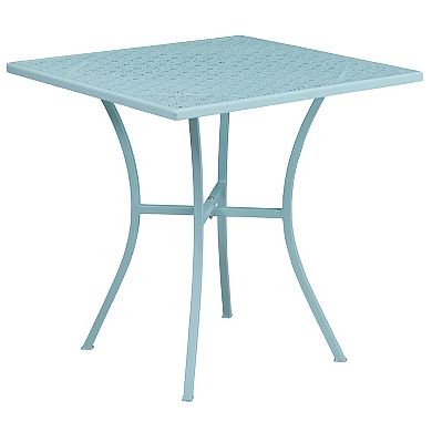 Emma and Oliver Commercial Grade 28" Square Gold Patio Table Set-4 Round Back Chairs