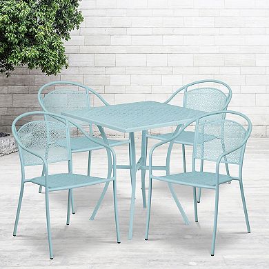 Emma and Oliver Commercial Grade 28" Square Gold Patio Table Set-4 Round Back Chairs