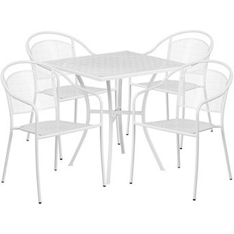 Emma and Oliver Commercial Grade 28" Square Gold Patio Table Set-4 Round Back Chairs