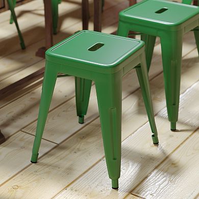 Emma and Oliver 18 Inch Table Height Indoor Stackable Metal Dining Stool in Red-Set of 4