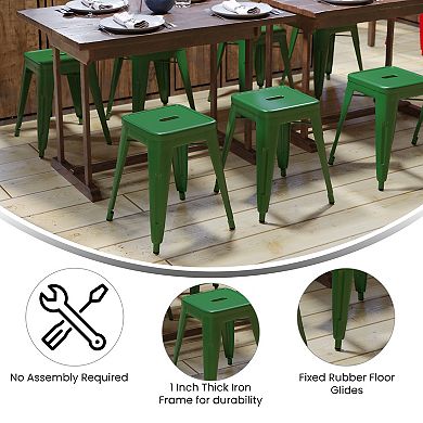 Emma and Oliver 18 Inch Table Height Indoor Stackable Metal Dining Stool in Red-Set of 4