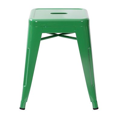 Emma and Oliver 18 Inch Table Height Indoor Stackable Metal Dining Stool in Red-Set of 4