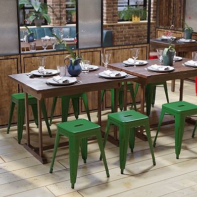 Emma and Oliver 18 Inch Table Height Indoor Stackable Metal Dining Stool in Red-Set of 4