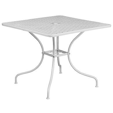 Emma and Oliver Commercial Grade 35.5" Square Black Patio Table Set-2 Round Back Chairs