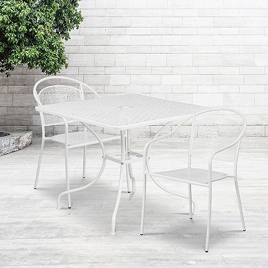Emma and Oliver Commercial Grade 35.5" Square Black Patio Table Set-2 Round Back Chairs