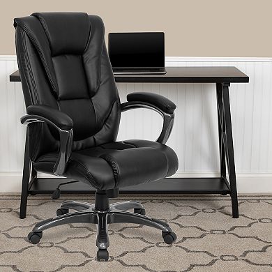 Emma and Oliver High Back Black LeatherSoft Layered Ergonomic Office Chair with Smoke Metal Base