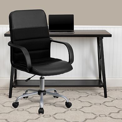 Emma and Oliver Mid-Back Black LeatherSoft and Mesh Swivel Task Office Chair with Arms