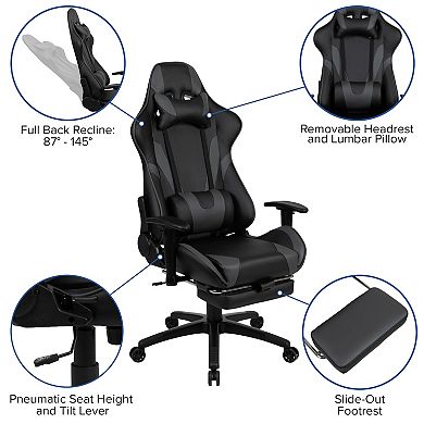 Emma and Oliver Z300 Gaming Chair Racing Office Ergonomic Computer Chair with Fully Reclining Back and Slide-Out Footrest in Gray LeatherSoft