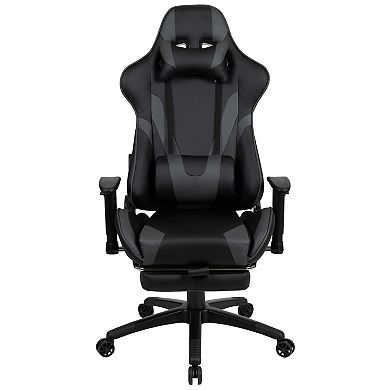 Emma and Oliver Z300 Gaming Chair Racing Office Ergonomic Computer Chair with Fully Reclining Back and Slide-Out Footrest in Gray LeatherSoft