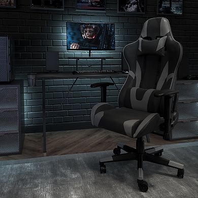 Emma and Oliver Z300 Gaming Chair Racing Office Ergonomic Computer Chair with Fully Reclining Back and Slide-Out Footrest in Gray LeatherSoft