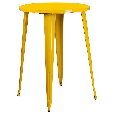 Emma and Oliver Commercial 30" Round Orange Metal Bar Table Set-2 Square Seat Backless Stools