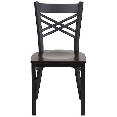 Emma and Oliver Black "X" Back Metal Restaurant Chair - Walnut Wood Seat