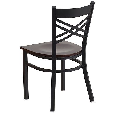 Emma and Oliver Black "X" Back Metal Restaurant Chair - Walnut Wood Seat