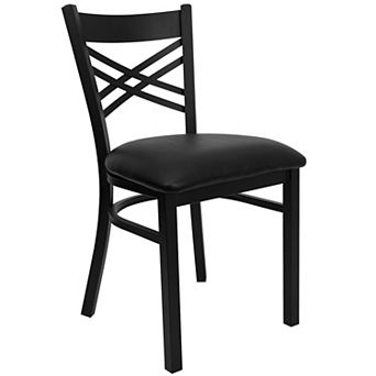 Emma and Oliver Black "X" Back Metal Restaurant Chair - Natural Wood Seat