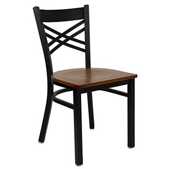 Emma and Oliver Black "X" Back Metal Restaurant Chair - Natural Wood Seat