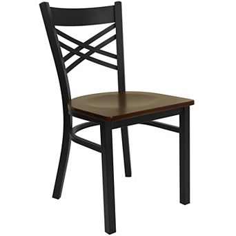 Emma and Oliver Black "X" Back Metal Restaurant Chair - Natural Wood Seat