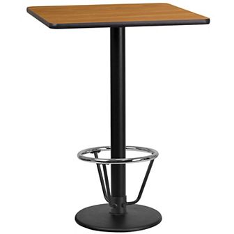 Emma and Oliver 24" Square Walnut Laminate Bar Table Top-18"RD Base/Foot Ring