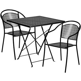 Emma and Oliver Commercial Grade 28" Square White Folding Patio Table Set-2 Round Back Chairs
