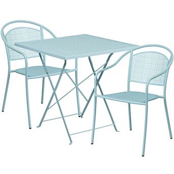 Emma and Oliver Commercial Grade 28" Square White Folding Patio Table Set-2 Round Back Chairs