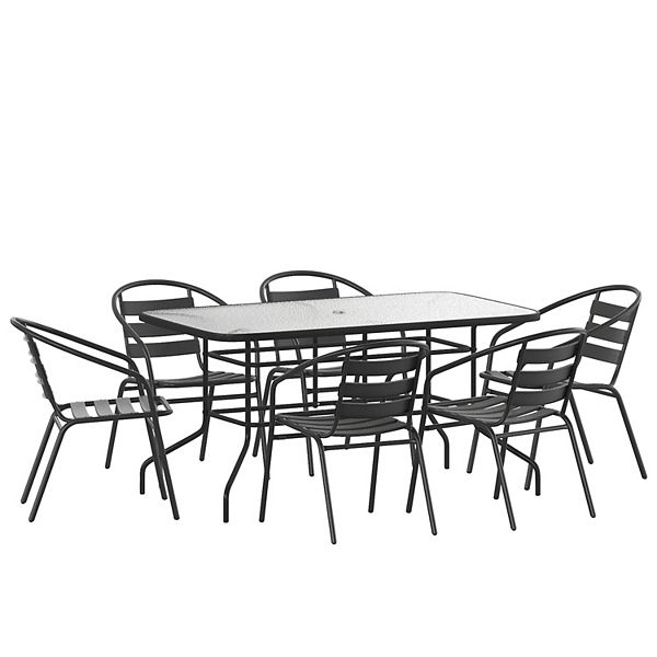 Emma and Oliver 7 Piece Patio Table & Chairs Set with 31.5"x55" Rectangular Metal Table with