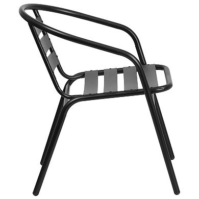 Emma and Oliver 7 Piece Patio Table & Chairs Set with 31.5"x55" Rectangular Metal Table with Tempered Glass Top and 6 Black Aluminum Stacking Chairs