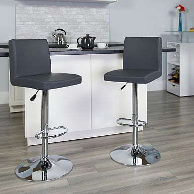 Emma and Oliver Black Vinyl Adjustable Height Panel Back Barstool