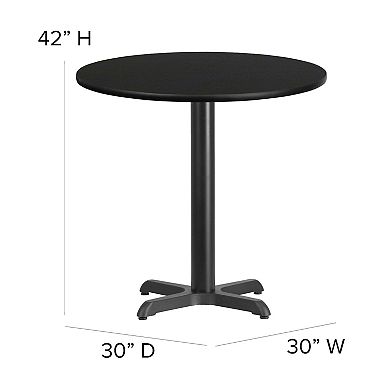 Emma and Oliver 30RD Mahogany Table Set-X-Base & 4 Ladder Back Stools,Black Seat